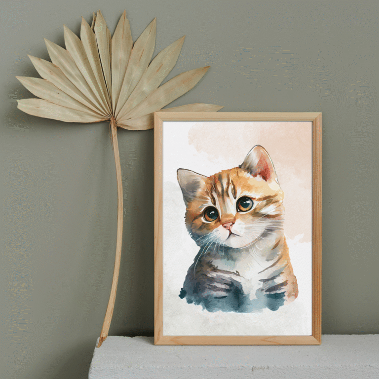 Tablou Acuarelă Pisică Tigrată – Portret Drăgălaș de Felină
