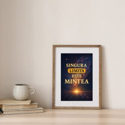 Artă motivațională Singura limită este mintea în lumină naturală, ramă lemn deschis