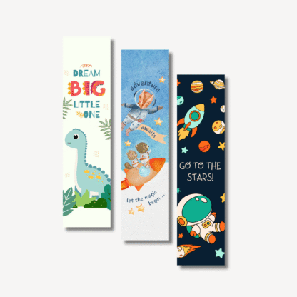Set de semne de carte spațiale pentru copii, cu rachete, planete și personaje simpatice – design colorat și motivațional pentru lectură