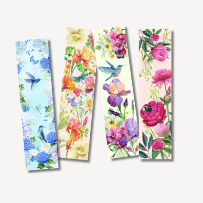 Set de semne de carte florale ilustrate cu colibri și flori colorate – design artistic pentru iubitorii de natură și lectură