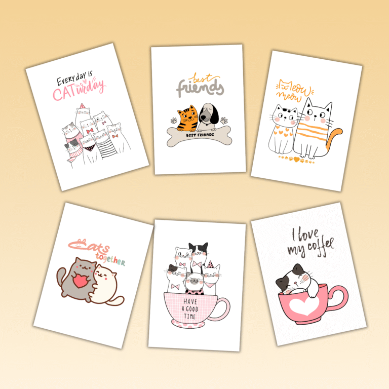 Magneti cu pisici drăgălașe și cafea – Set pastelat