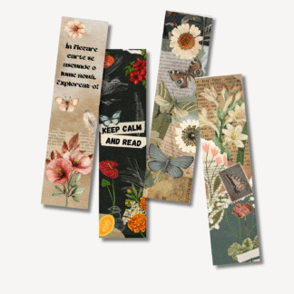 Semne de carte vintage cu flori, fluturi și colaje retro din hârtie veche și texte motivaționale – set artistic pentru cititori nostalgici