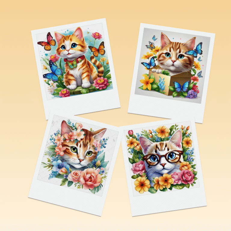 Magneti cu Pisici Polaroid – Set 4 Magneți Decorativi Frigider