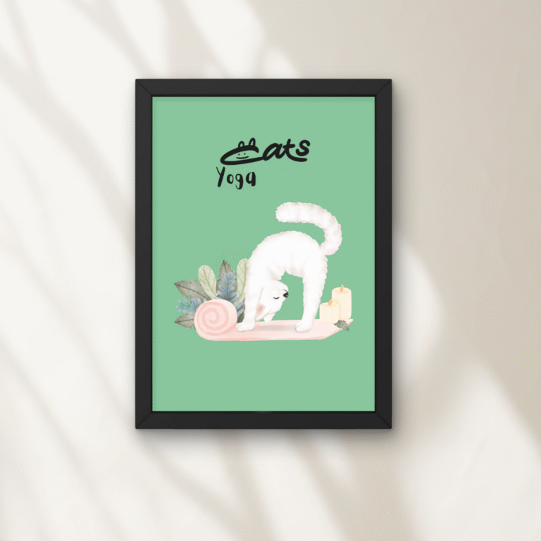 Tablou cu Pisică în Yoga – „Cats Yoga” pe Fundal Verde