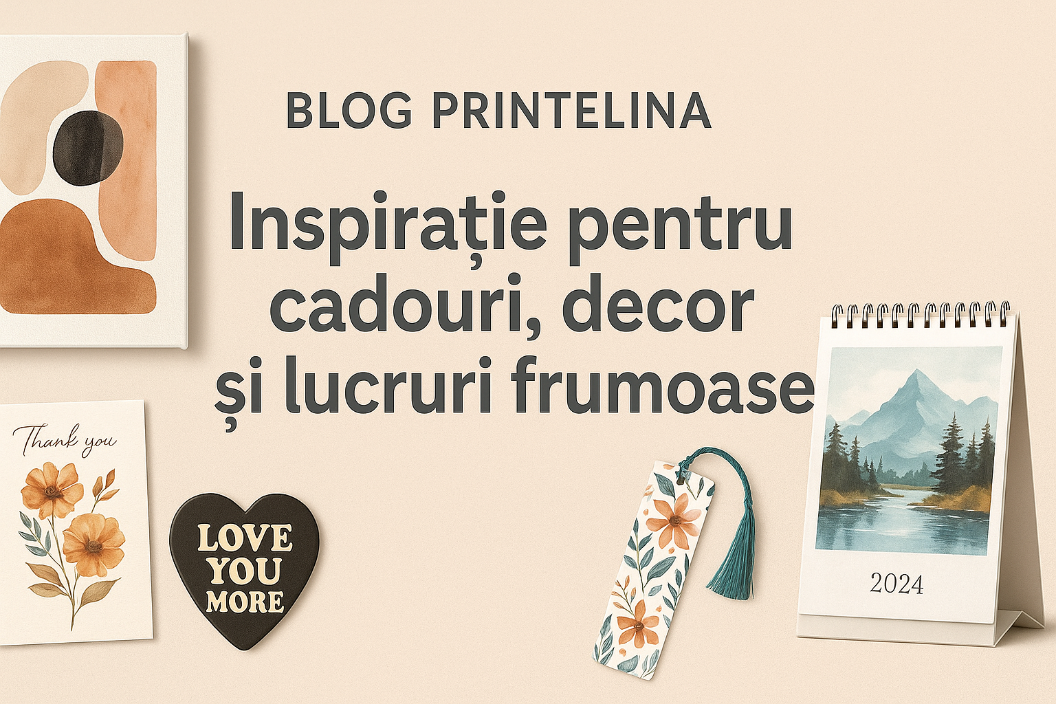Banner blog Printelina cu produse decorative și idei creative – tablouri, carduri, magneți, calendare