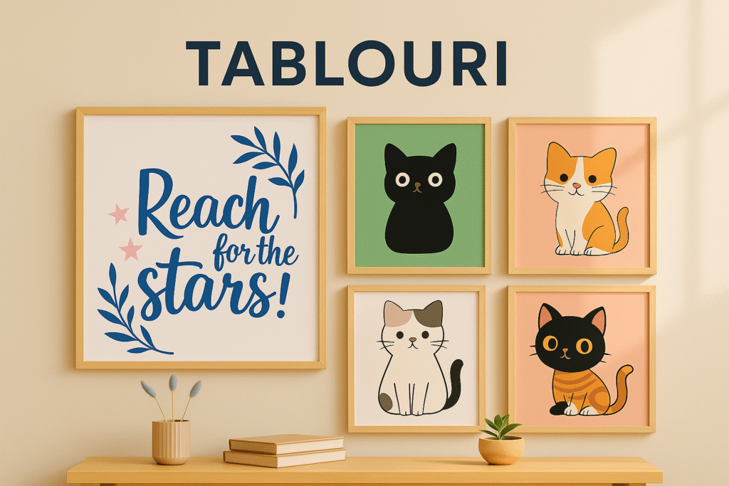 Tablouri abstracte, cadouri motivationale cu mesaje pozitive si minimaliste cu pisici, animale si oameni