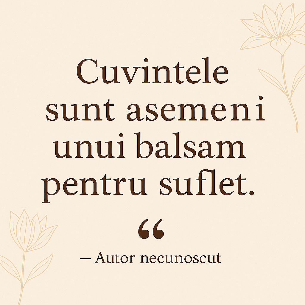 Cuvintele sunt asemeni unui balsam pentru suflet – ilustrat cu flori fine și fundal cald"