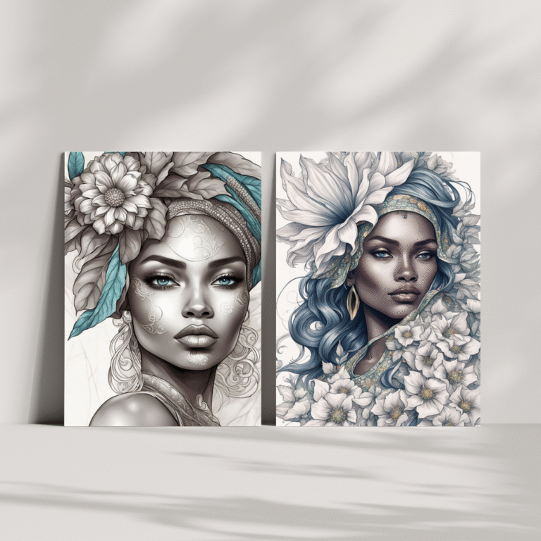 Set 2 Tablouri Feminine Africane – Portrete Alb-Negru