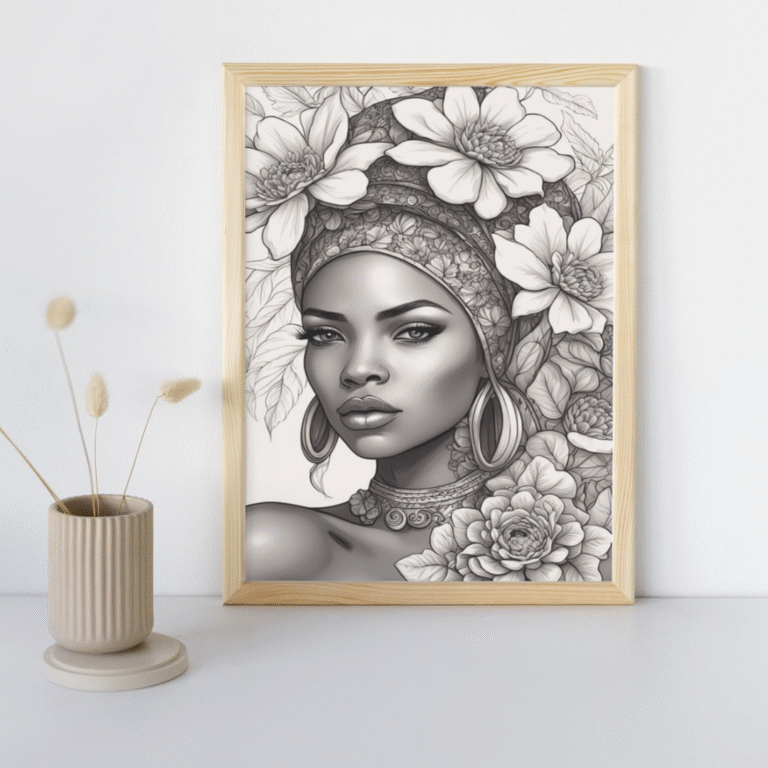 Tablou Femeie Africană în Alb-Negru – Eleganță și Forță