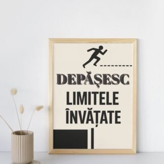 Tablou motivațional pentru birou, cu afirmație pozitivă „Depășesc limitele învățate