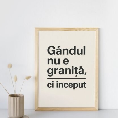 tablou motivațional minimalist cu mesaj despre gândire fără limite