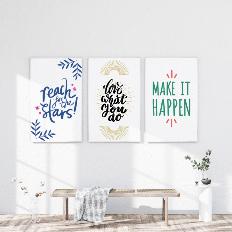 Set 3 Tablouri Motivaționale – Inspiră, Acționează, Creează
