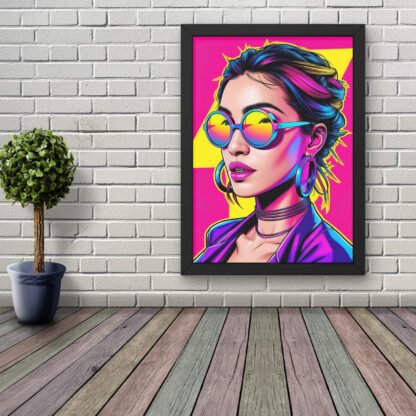 Tablou portret femeie în stil pop art neon – artă digitală modernă și vibrantă