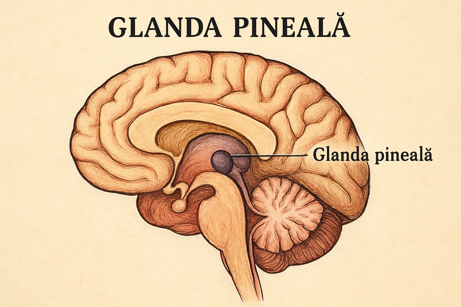 Reprezentare glanda pineală în creier uman – vedere laterală