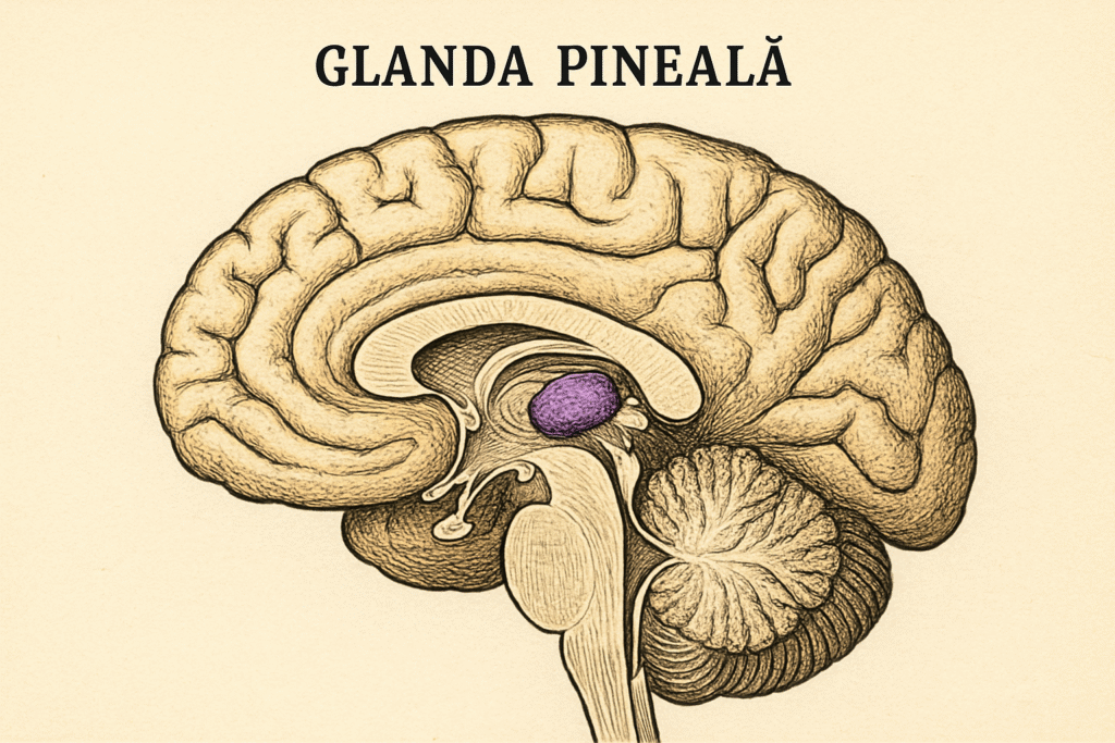 Glanda pineală în creierul uman – secțiune transversală anatomică