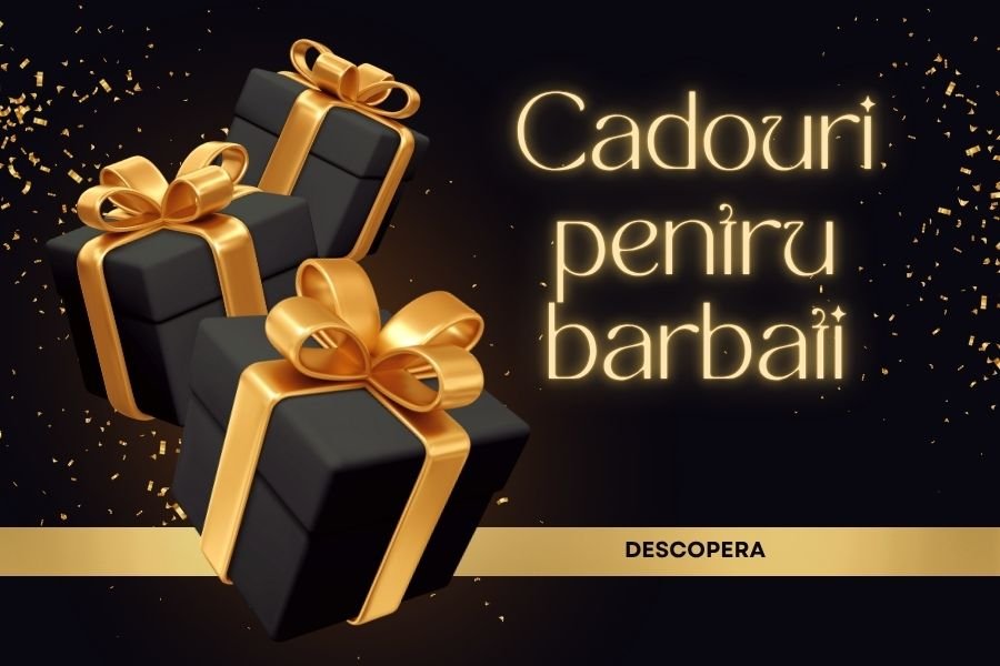 cadouri elegante pentru bărbați în ambalaj negru cu funde aurii