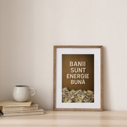 Poster cu mesaj „Banii sunt energie bună”, perfect pentru atragerea prosperității