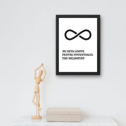 Poster decorativ cu simbol infinit și text de încredere în potențial, ideal pentru spații moderne