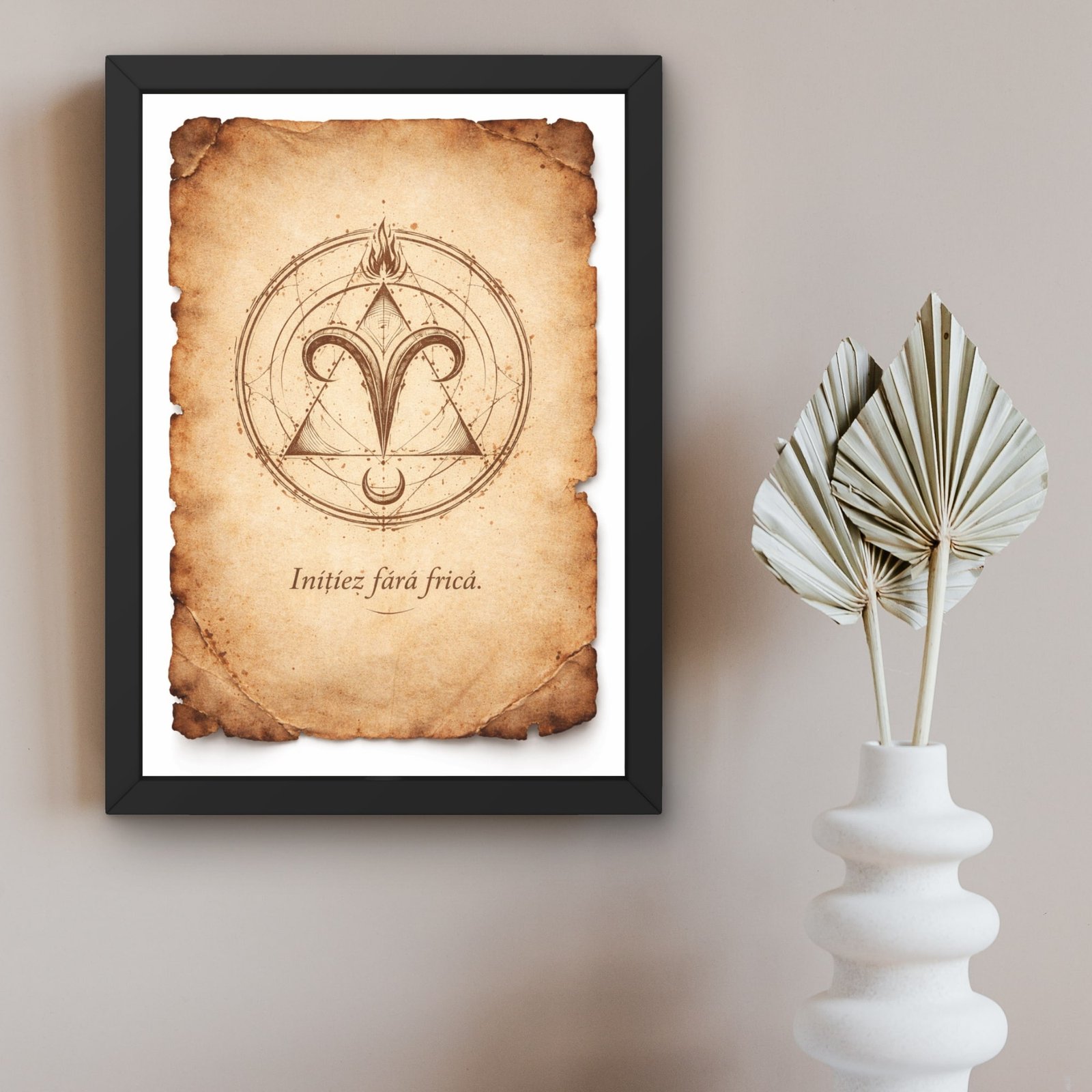 tablou berbec zodie simbolic cu rama neagra sigiliu zodiacal