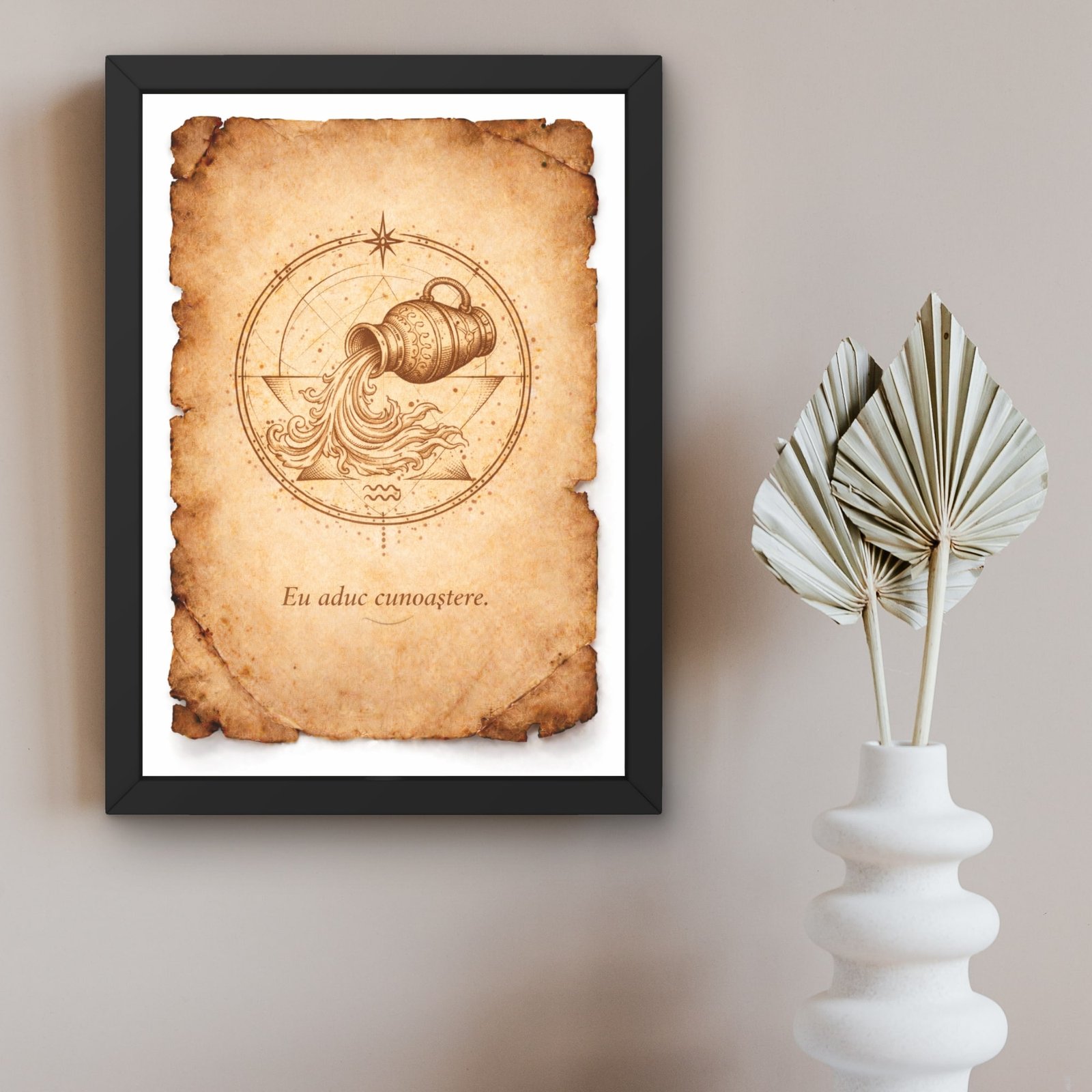 tablou varsator zodie sigiliu energetic zodiacal stil papirus rama neagra