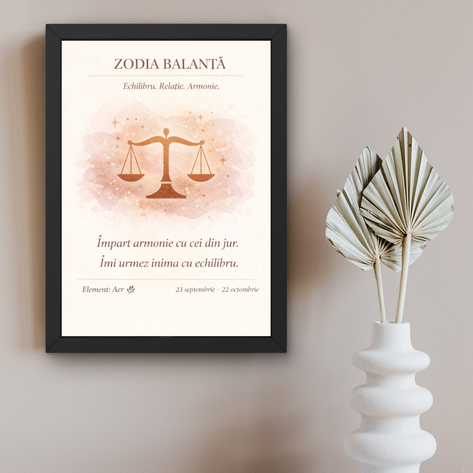 Tablou zodia Balanță cu simbol astrologic, ramă neagră modernă
