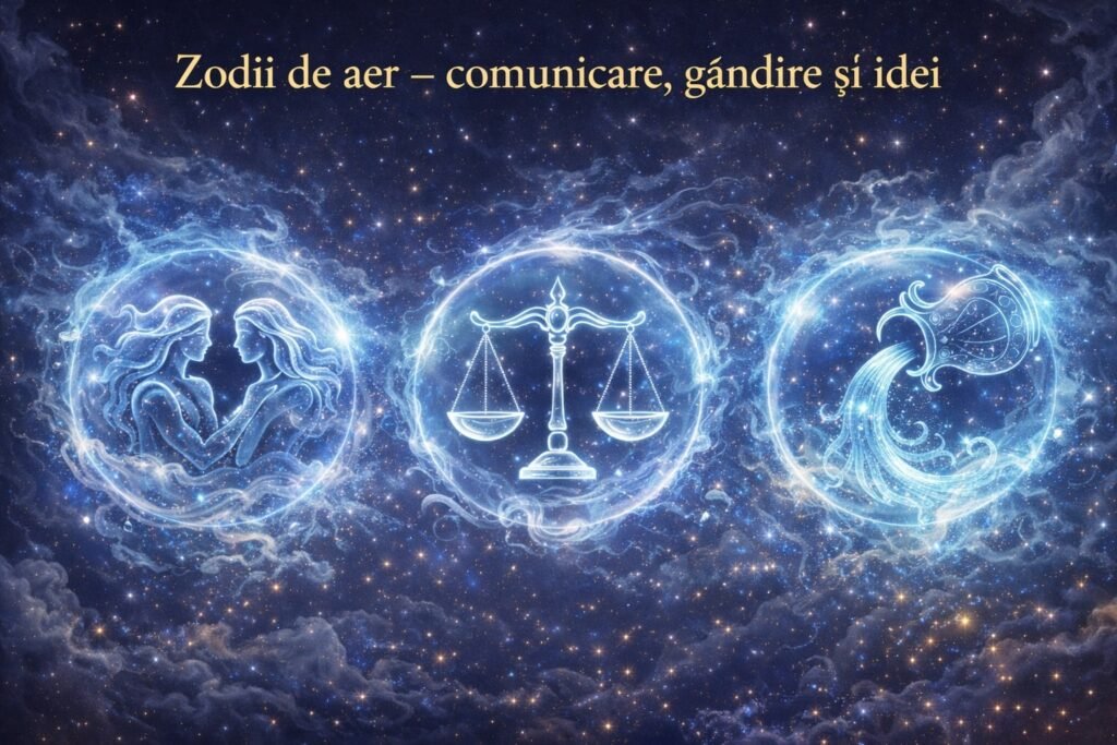 Zodii de aer – Gemeni, Balanță și Vărsător ilustrate prin simboluri aeriene