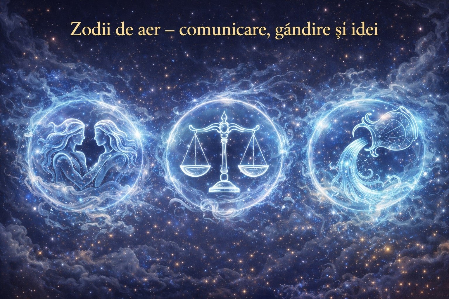 Zodii de aer – Gemeni, Balanță și Vărsător ilustrate prin simboluri aeriene