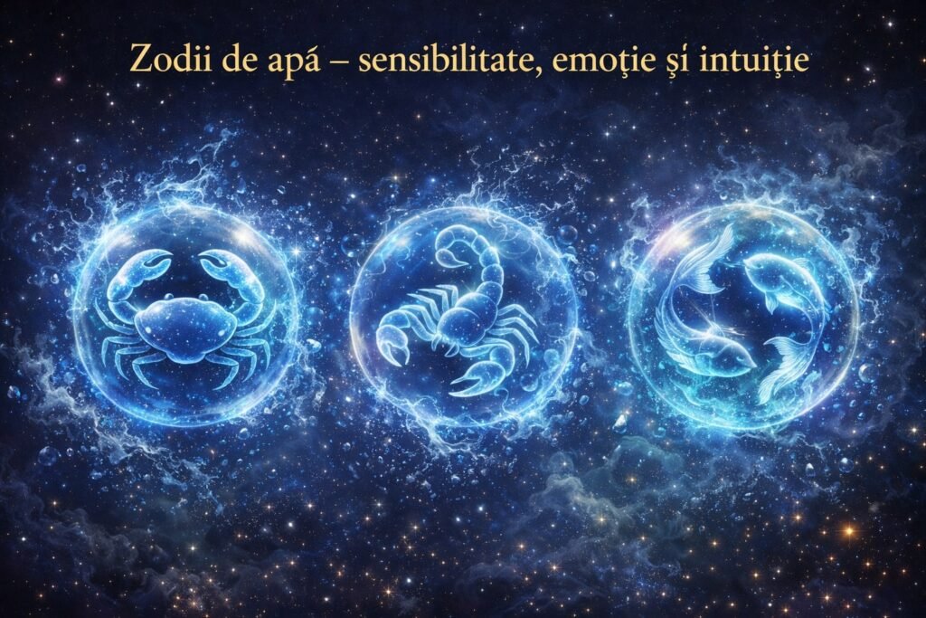 Zodii de apă – Rac, Scorpion și Pești ilustrate prin simboluri acvatice