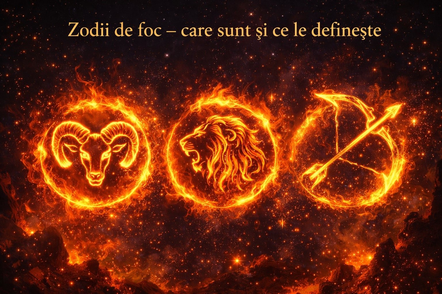 Zodii de foc – Berbec, Leu și Săgetător ilustrate prin simboluri de foc