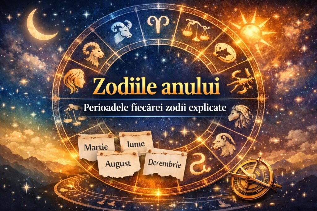 Zodiile anului și perioadele fiecărei zodii ilustrate într-un calendar zodiacal