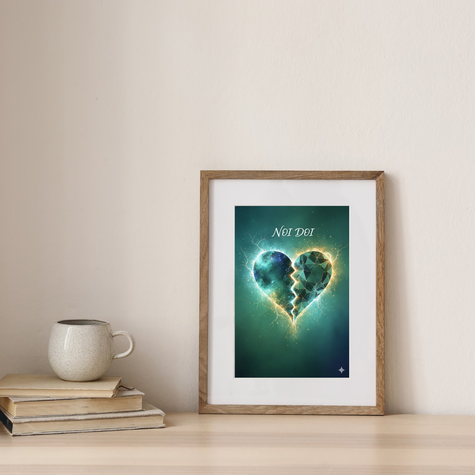 cadou aniversare cuplu cu mesaj tablou artistic cu inima divizata