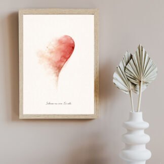 Cadou cuplu sub forma de tablou cu inima pictata in acuarela, stil minimalist si elegant