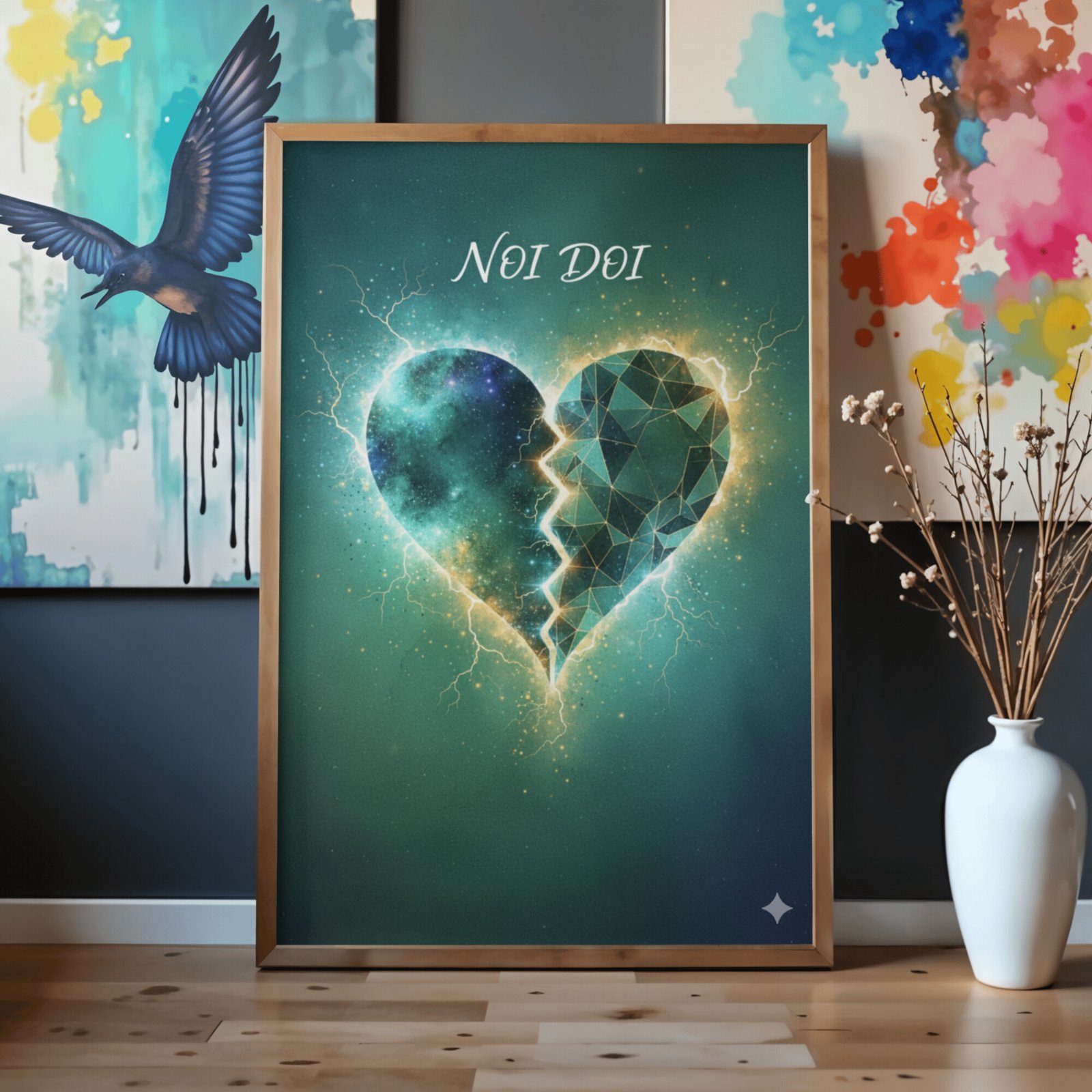 Cadou simbolic pentru cuplu – Tablou artistic cu inima "Noi doi" - imagine 3