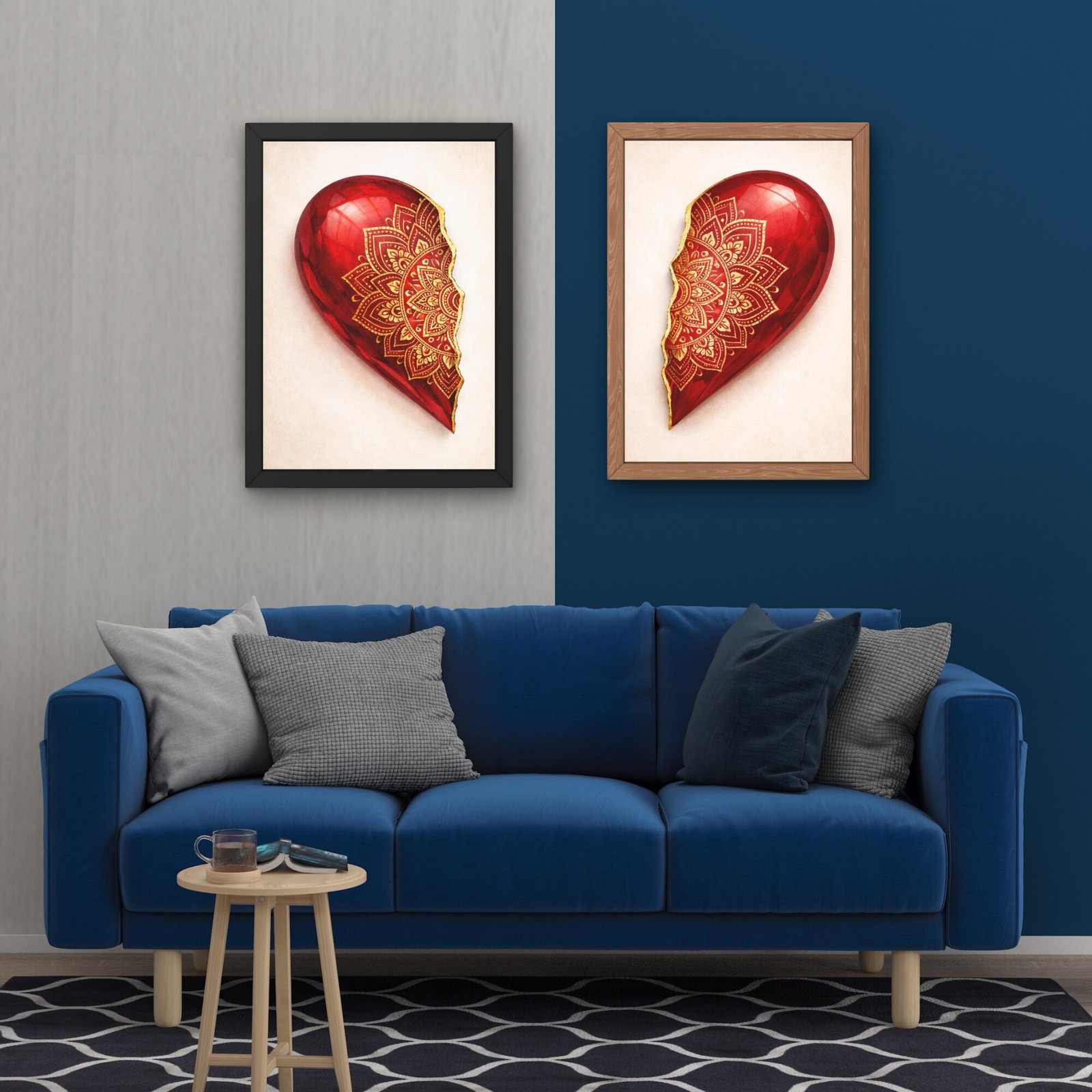 cadou inima tablou decorativ cu mandala pentru cupluri indragostite