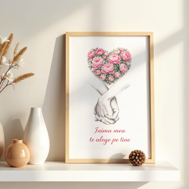 Cadou cu inima din bujori – Tablou romantic cu mesaj