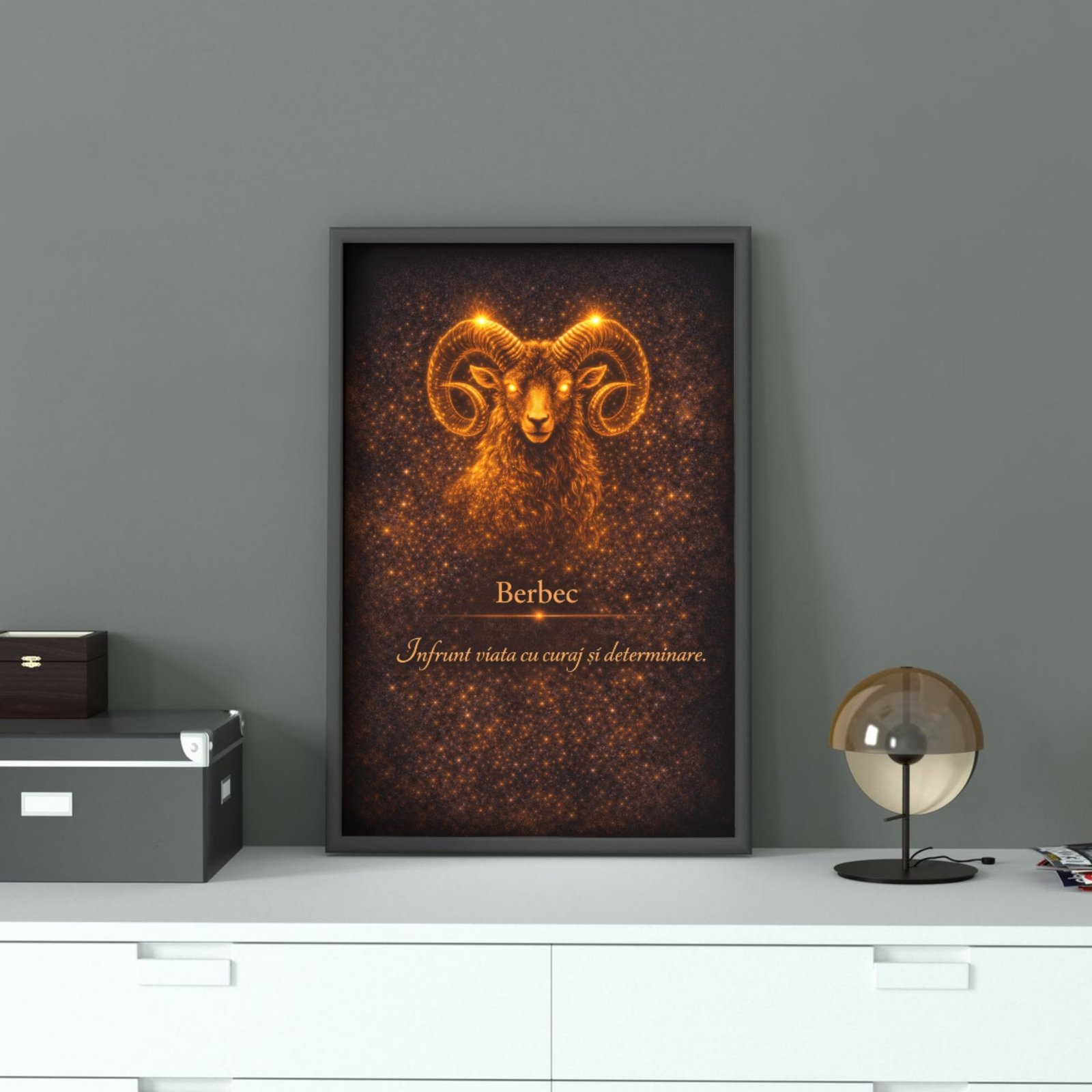 cadou simbolic berbec tablou zodiac cu mesaj de curaj pentru birou