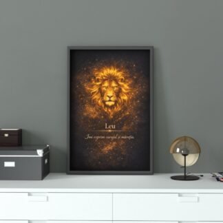 Cadou simbolic Leu tablou cu leu auriu expresie curaj si forta interioara