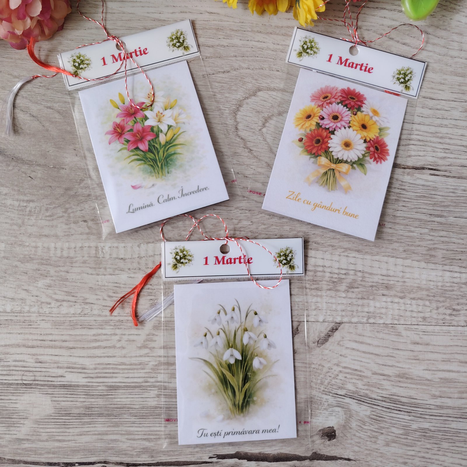 Martisoare florale de primavara cu magnet ambalate individual pentru cadou