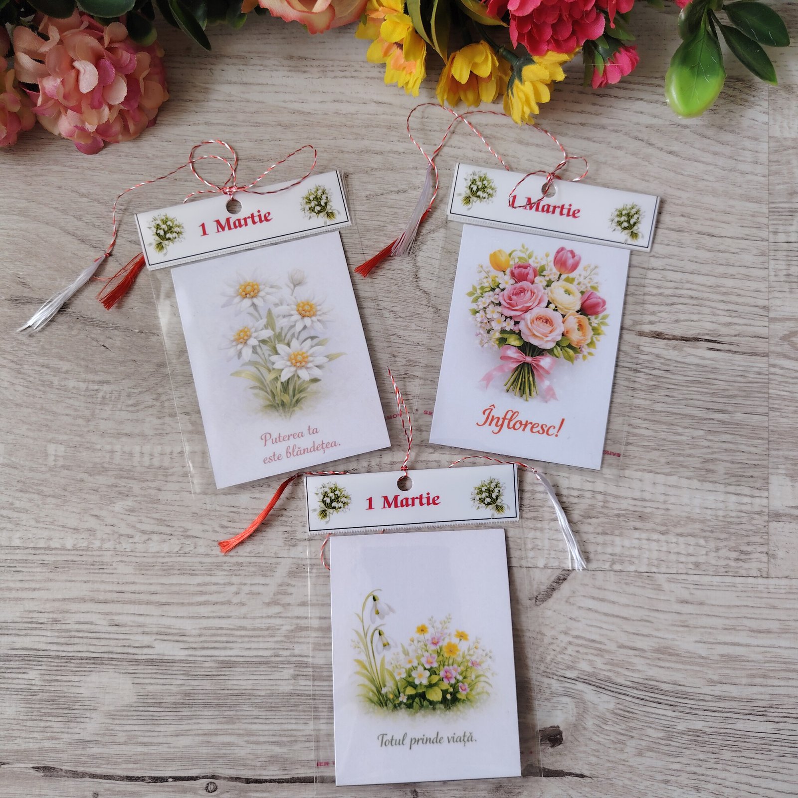 Set martisoare cu magnet ambalate individual cu snur alb rosu