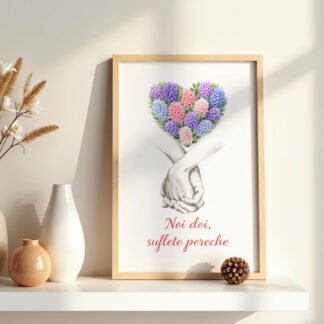 Cadou romantic sub formă de tablou cu zambile în inimă, potrivit pentru cupluri