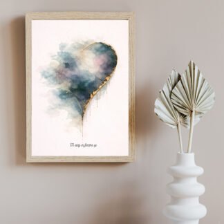 tablou cu inima minimalist in acuarela, cadou simbolic pentru cuplu modern