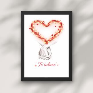 Tablou cu inima din lumina rosie si efect stralucitor, simbol al iubirii si conexiunii dintre doi oameni