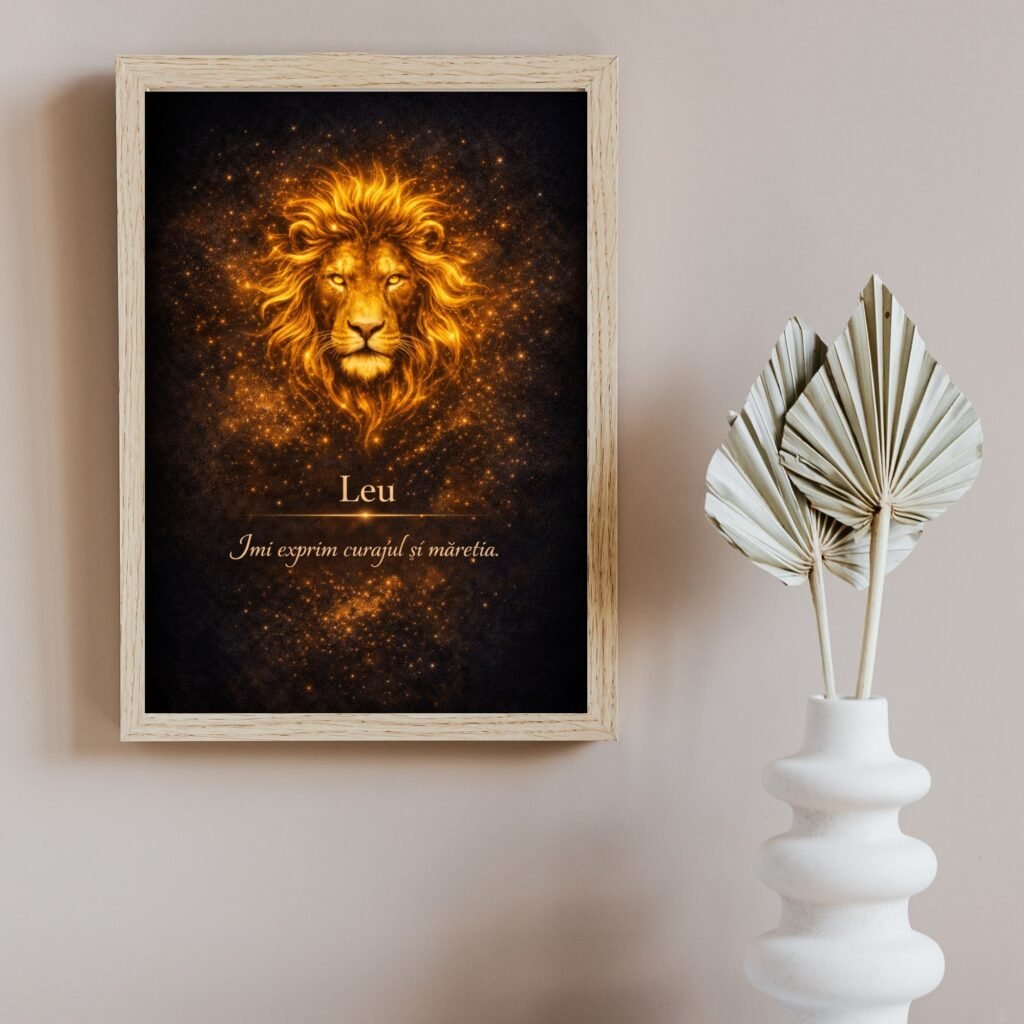 Tablou Leu decorativ cu leu auriu arta zodiacala pentru cadou inspirat