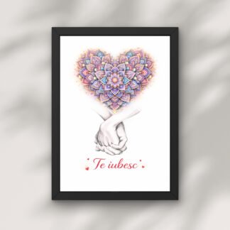 Tablou mandala cu mesaj de iubire si inima multicolora, simbol al armoniei si conexiunii emotionale
