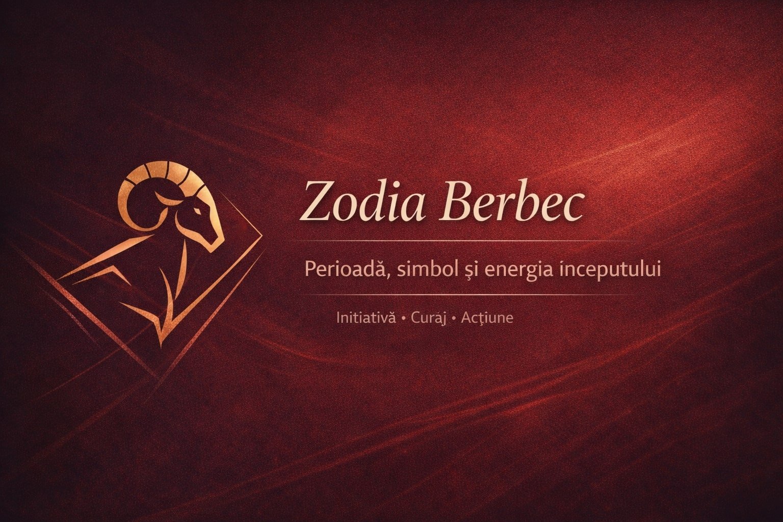 Zodia Berbec – banner astrologic cu simbolul Berbecului, perioada zodiacală și energia începutului, într-un stil dinamic și elegant