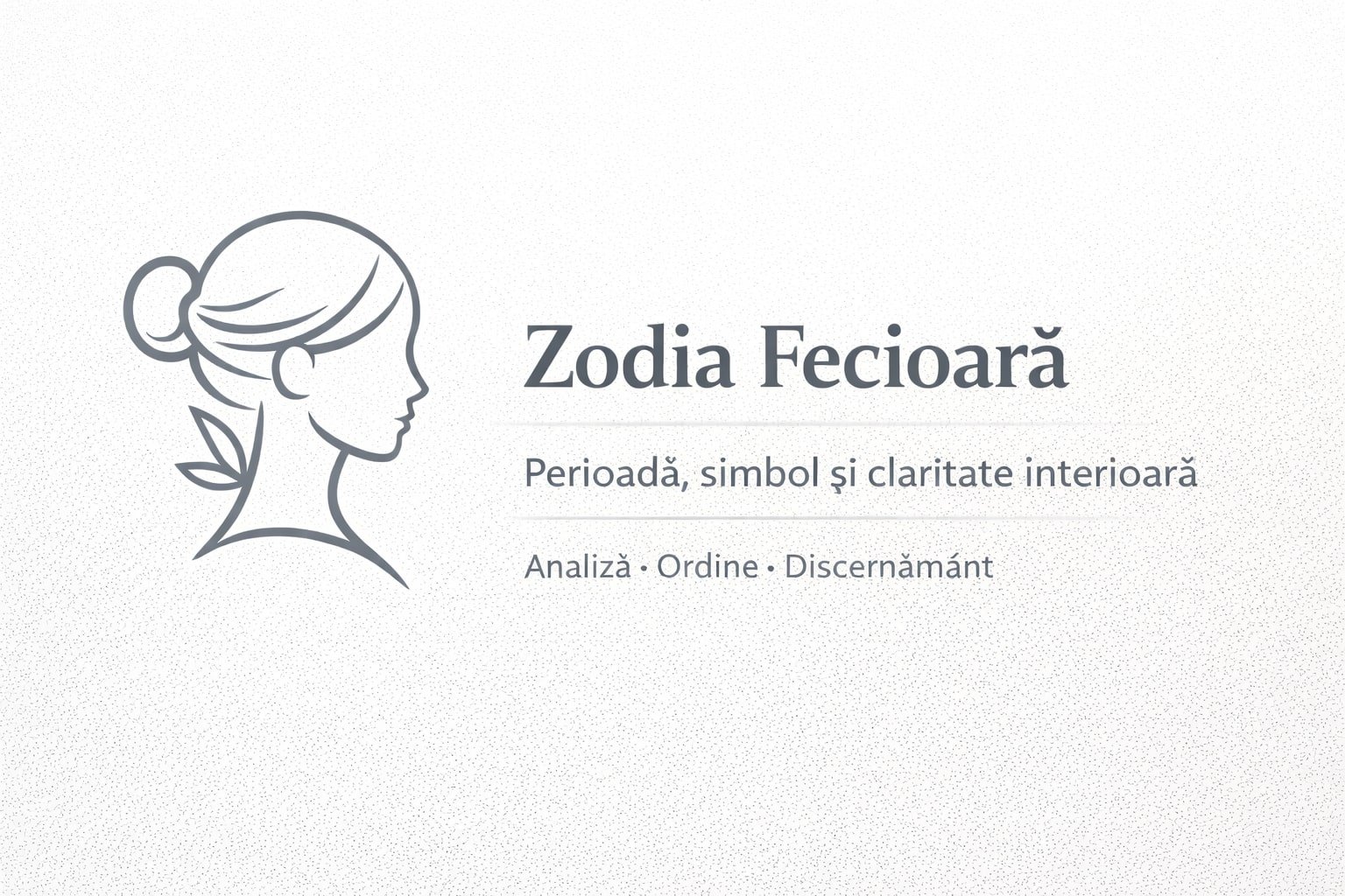 Zodia Fecioară – banner astrologic cu simbolul Fecioarei, atmosferă ordonată și accent pe claritate, analiză și echilibru