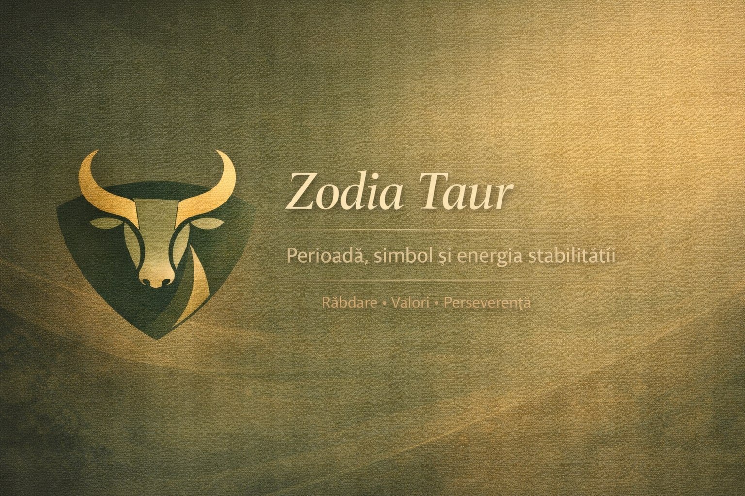 Zodia Taur – banner astrologic cu simbolul Taurului, perioada zodiacală și energia stabilității, într-un stil calm și elegant