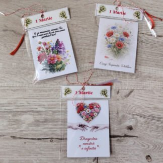 martisoare cu magnet decorate cu flori de primavara si mesaje emotionale pentru 1 martie