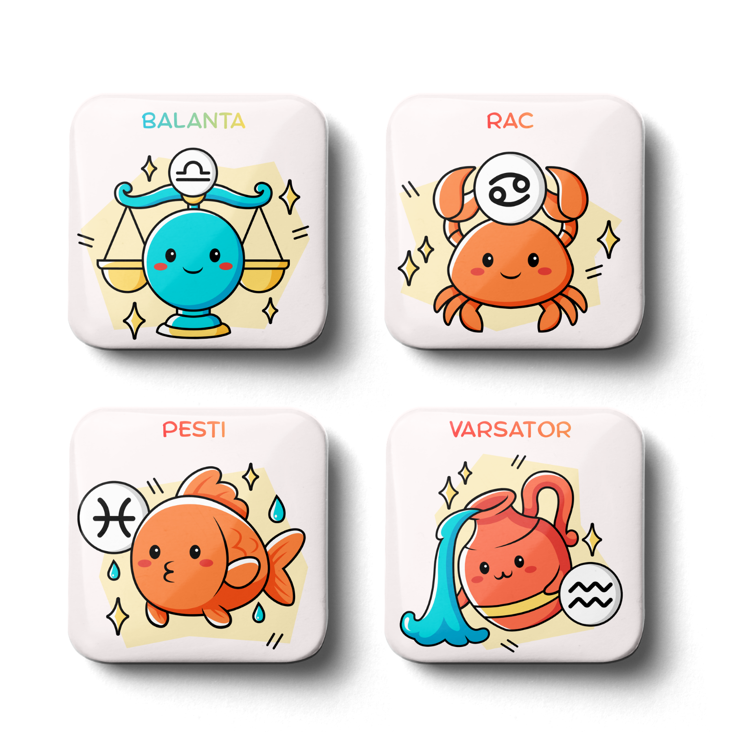 cadouri cu zodii pentru copii sub forma de magnet de frigider sau insigna zodiac