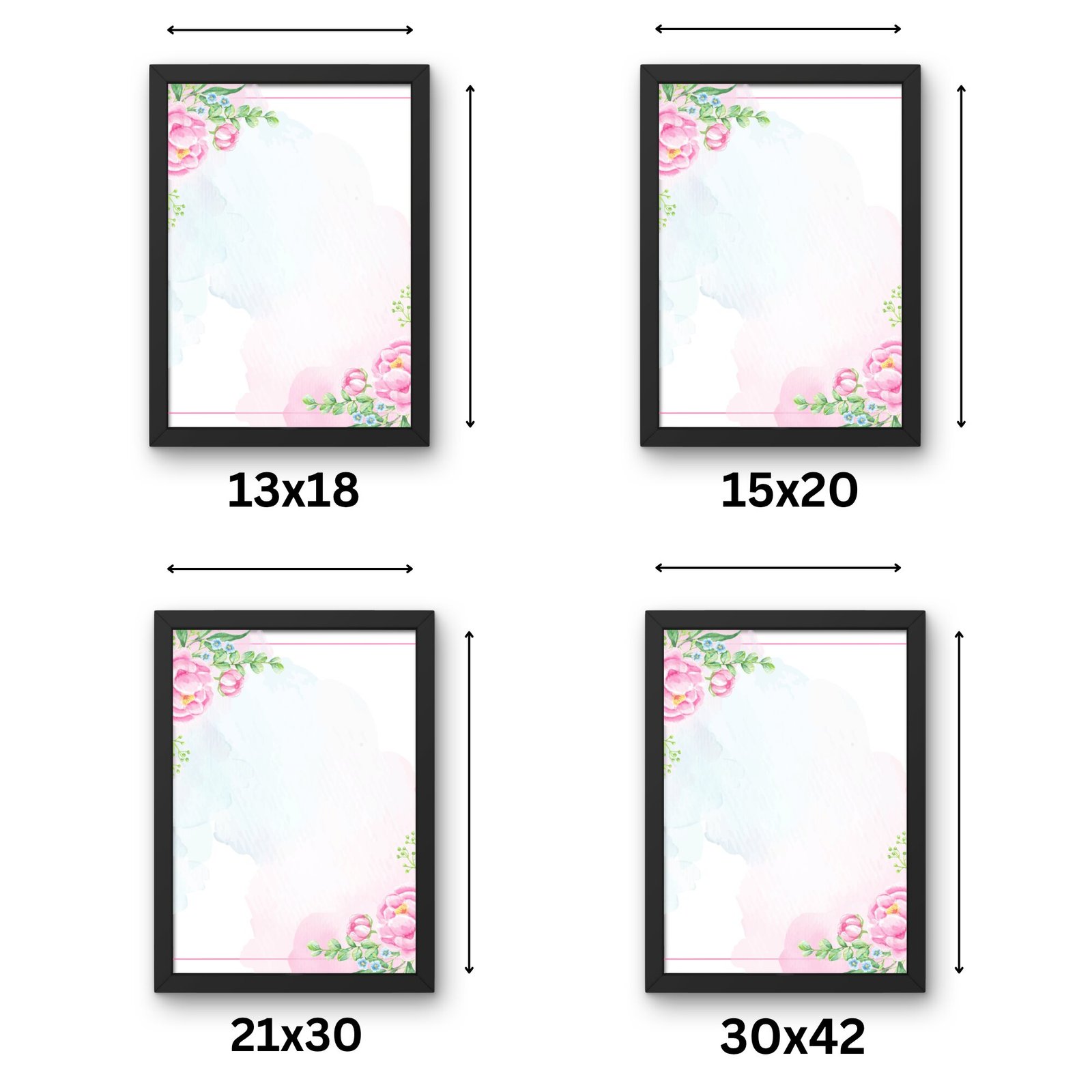 dimensiuni disponibile pentru tablou cu sporul casei in rama neagra: 13x18, 15x20, 21x30 si 30x42 cm